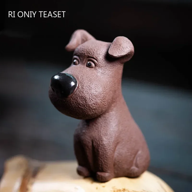 Tea Pet Ornaments Yixing Handmade Purple Clay Lucky Dog Statue Sculpture Tea Figurine Desktop Crafts Home Set Decoration