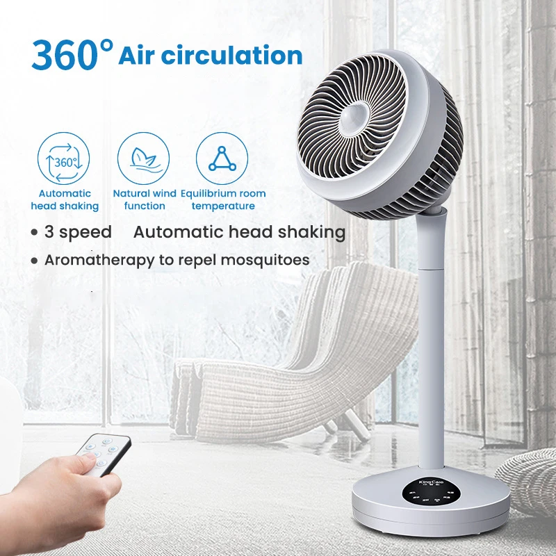 

Домашний напольный турбинный циркуляционный вентилятор с дистанционным управлением, может добавлять ароматерапию, низкий уровень шума, время 2-8H, 3 скорости