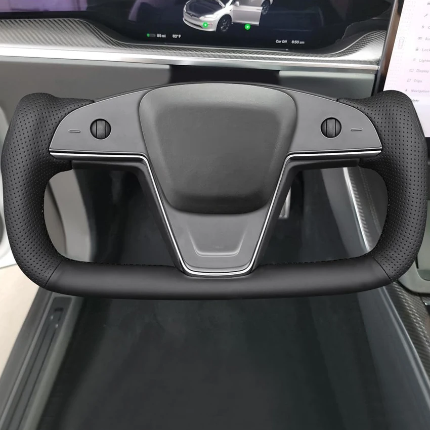 Tesla Model S Model X 2021 2022 2023 2024 용 검은 색 인조 가죽 자동차 핸들 커버