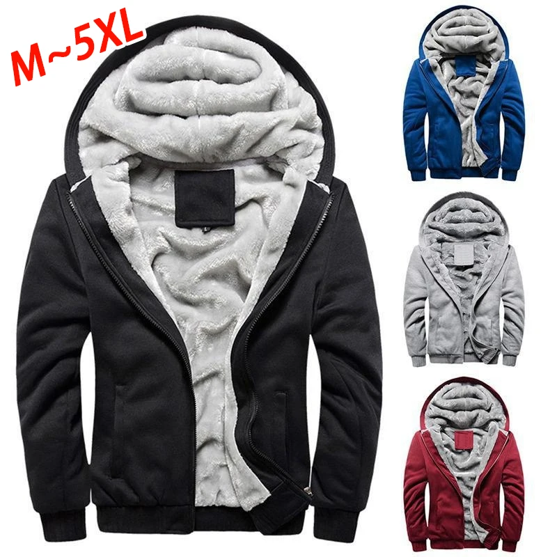 Men's hooded winter warm jacket fashionable wool plush zippered hooded jacket casual sports baseball men's outdoor jacket