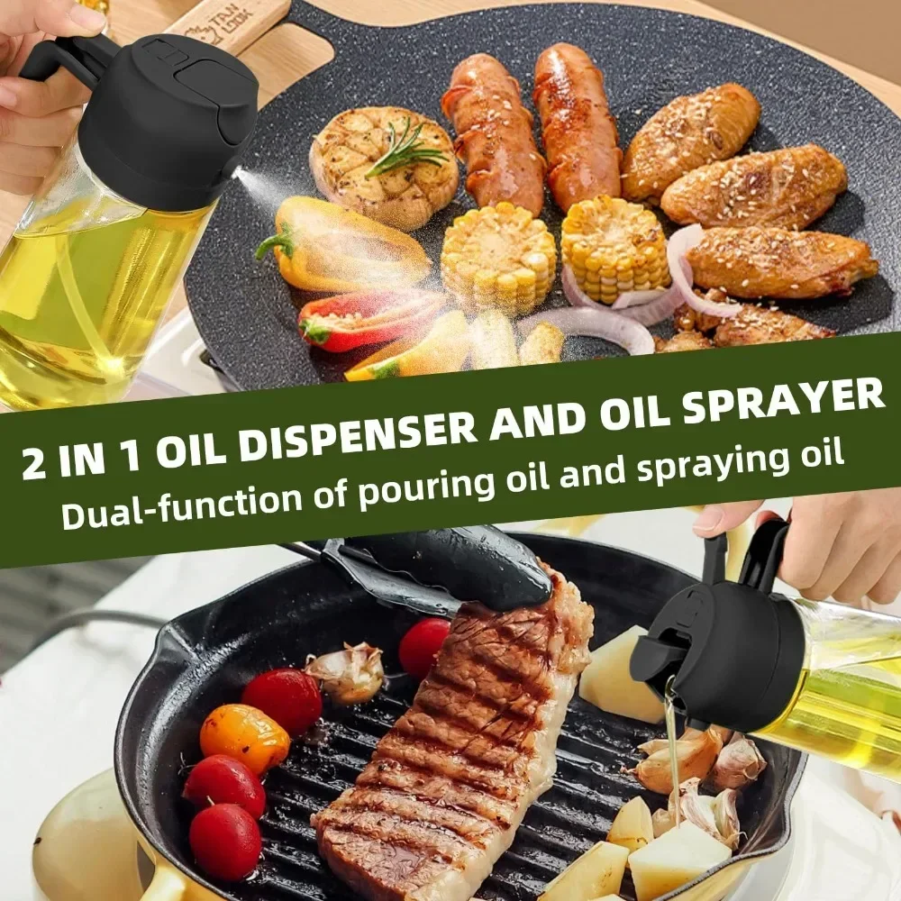 1-2PCS 2in1 Olive Oil Dispenser Bottle 500ml Plastic Oil Sprayer Cooking Oil Spray Tank BBQ Baking Picnic Kitchen Tools for Home 4