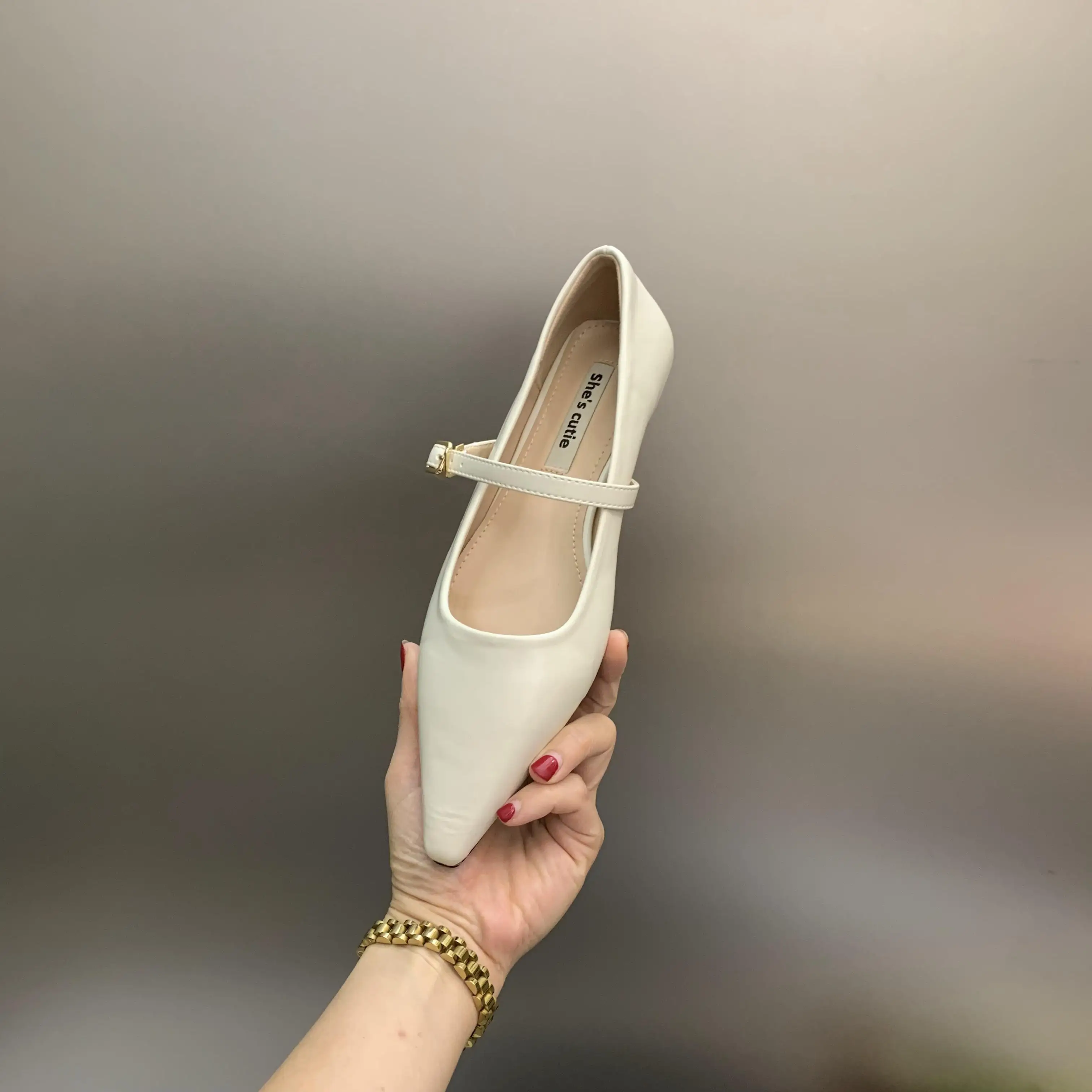 2025 Spring and Autumn New Fashionable Silver Mary Jane Shoes French Pointed Flat Bottom Women's Leather Shoes 6