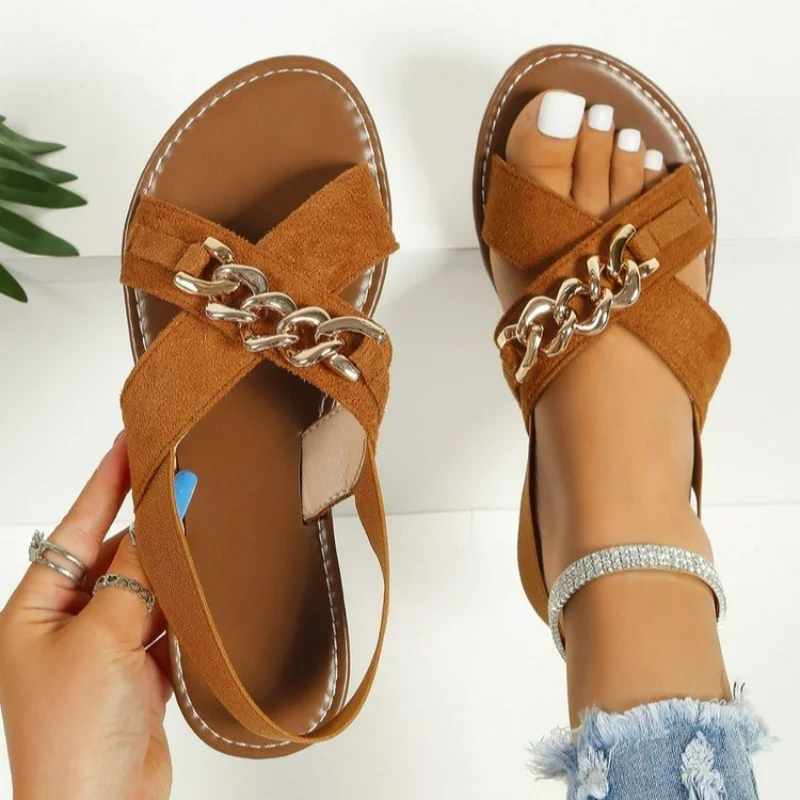 

Ladies Shoes 2023 Hot Sale Slip-on Women's Sandals Summer Solid Casual Sandals Women Fashion Metal Decoration Flat Sandals Women