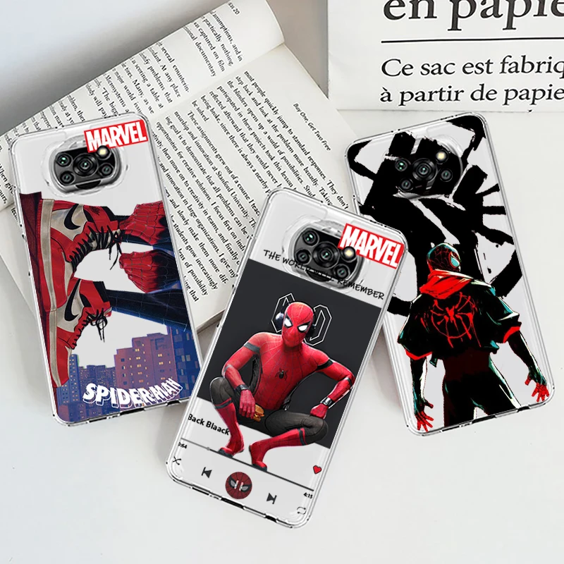 

Marvel Avengers Spider-Man For Xiaomi Mi Poco F5 F4 F3 F2 X5 X4 X3 M6 M5 M5S M4 M3 Pro GT NFC 5G Transparent Phone Case