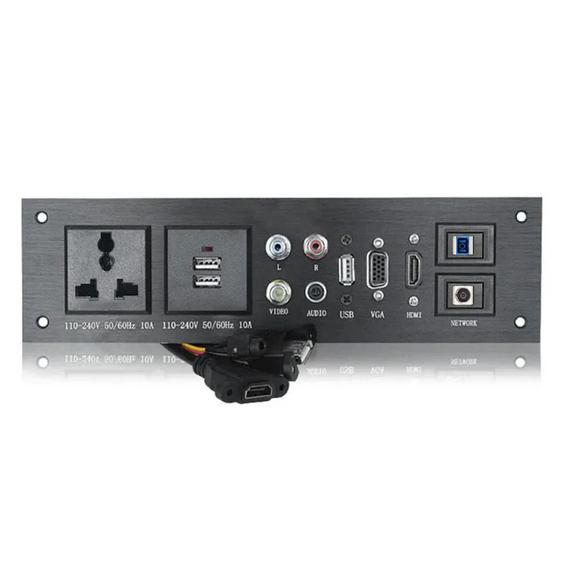 

Розетка с несколькими разъемами, 2USB, AV, разъем 3,5 мм, VGA, двойной переходник RJ45, розетка переменного тока, панель из алюминиевого сплава