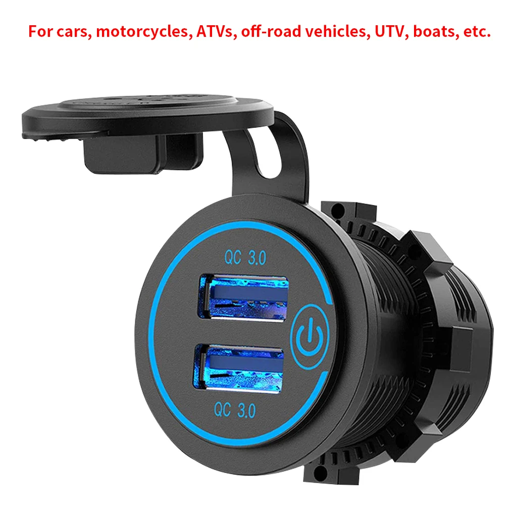 12V24V Dual USB Copper Car Charger Cigarette Lighter Socket Mount