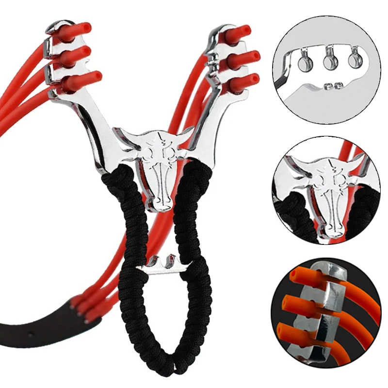 

High Aim Hunting Catapult Alloy Cow Head Strong Rubber Curve Handle Outdoor Shooting Parent-child Interactive Competitive Toy