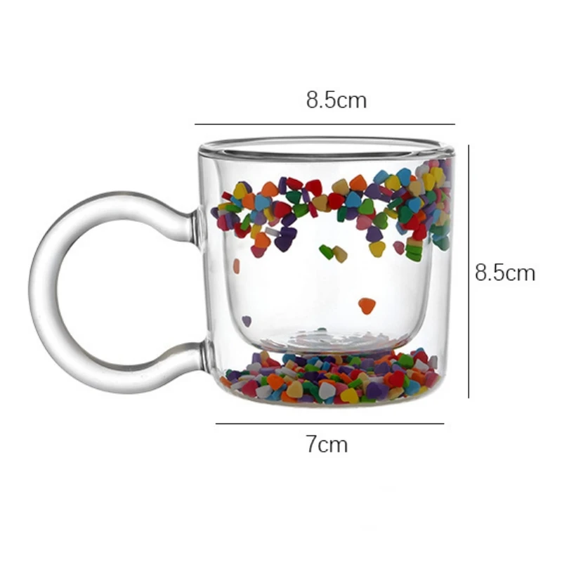 200ml Multicolor Heart Shaped Quicksand Cup Creative Double Layer Glass Cup Coffee Mug Milk Tea Juice Water Glass Drinkware glass water cup,double wall glass cup