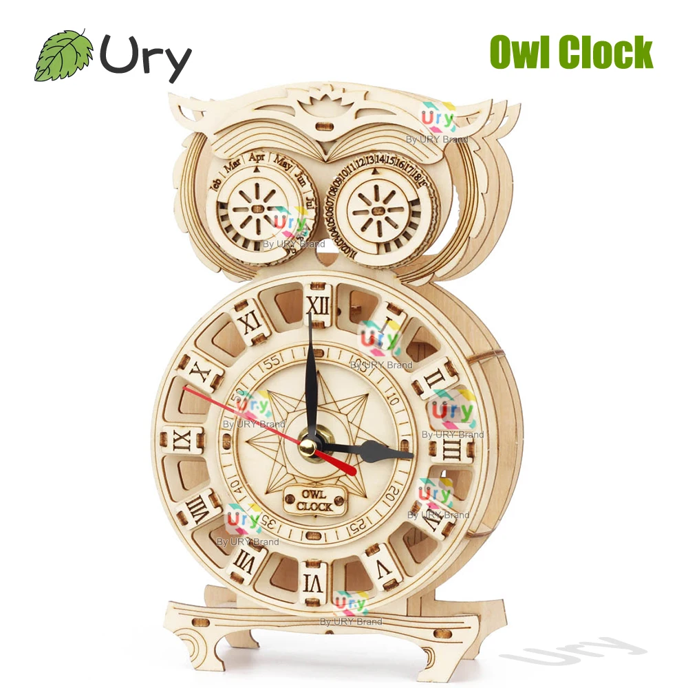 3D Wooden Retro Pendulum Owl Clock – Mechanical Model 1