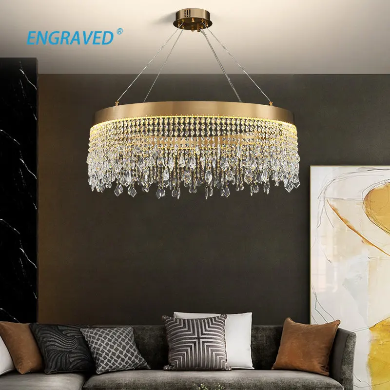 

Modern Luxury Crystal Chandelier Led Living Room Decoration Lighting Fixture Gold Round Indoor Home Decor Hanging Lamp