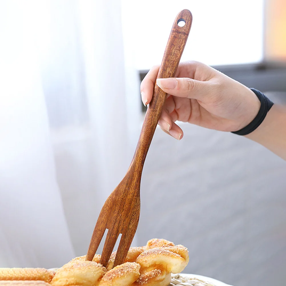 

Wooden Mixing Forks Large Japanese Wood Salad Dinner Forks Long Handle Reusable Flatware Cooking Stirring Eating Pasta Fruit