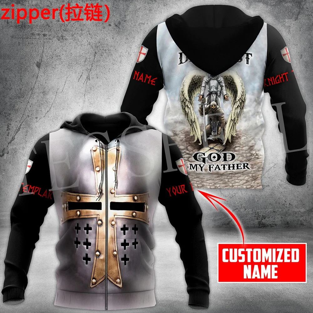 Custom Name Knight Templar Tattoo Armor Jesus God Guard Cavalier 3DPrint Harajuku Tracksuit Streetwear Casual Jacket Hoodies X20