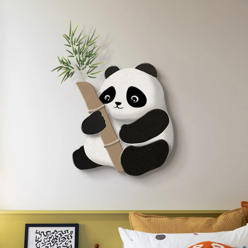

Children's room panda sandstone texture decorative painting, bedroom bedside background wall, simulated plant cartoon