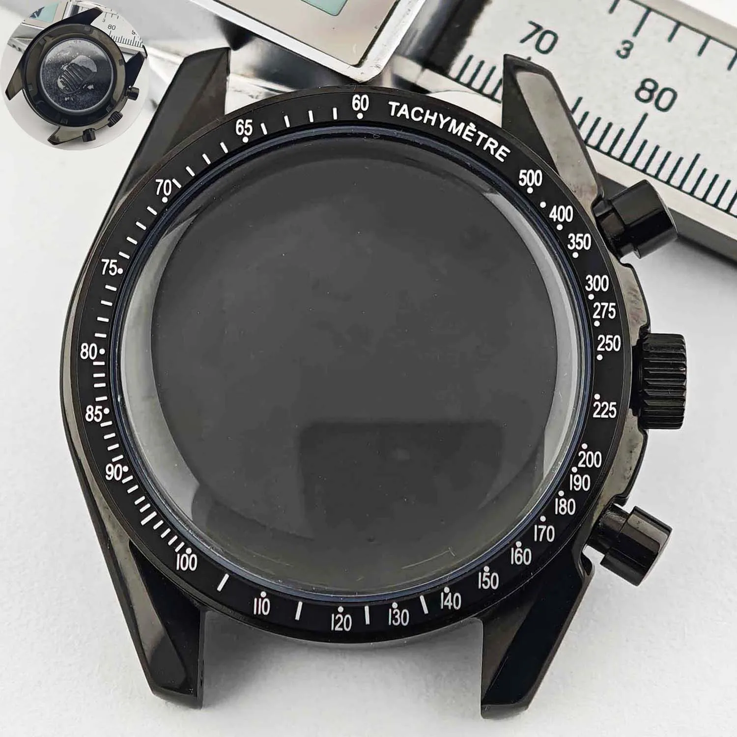 Men's 39.7mm Stainless Steel Watch Case with Moon Back Cover
