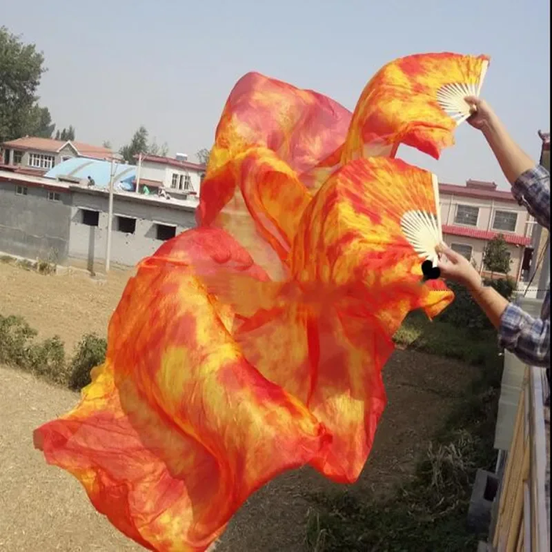 

New 100% Silk Belly Dancing Silk Fan Veil Pairs Professional Bamboo Fan Veil Customized Color 180cm