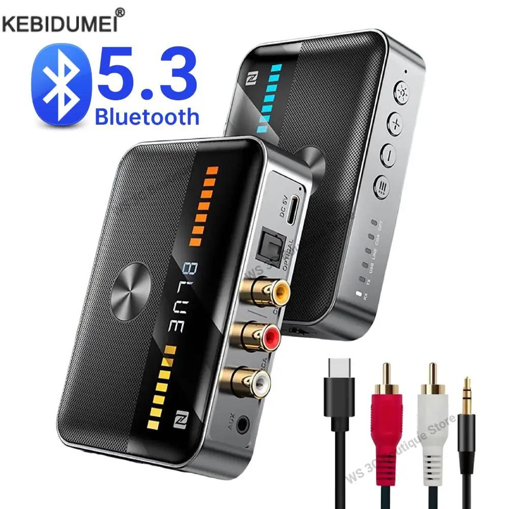Bluetooth 5.3 Receiver Transmitter – Wireless 3.5mm AUX NFC To 2 RCA Audio Adapter
