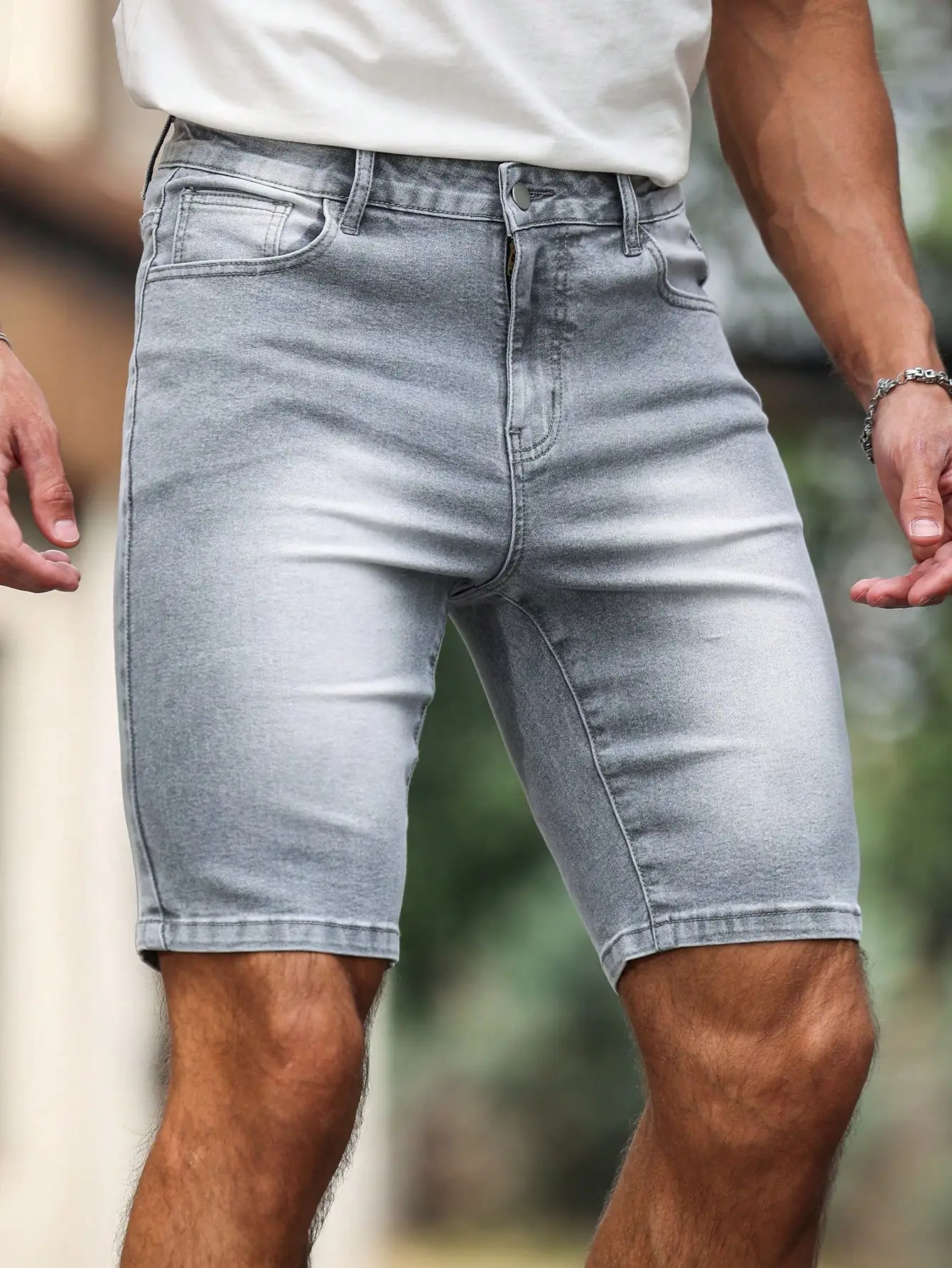 Men's Denim Shorts – Gray Skinny Fit, Knee Length Casual Summer Shorts