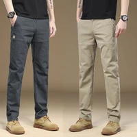 Men's Cargo Work Pants 97%Cotton Thick Solid Color Wear Korean Grey Casual Trousers Male Large Size 38 40 Brand Clothing