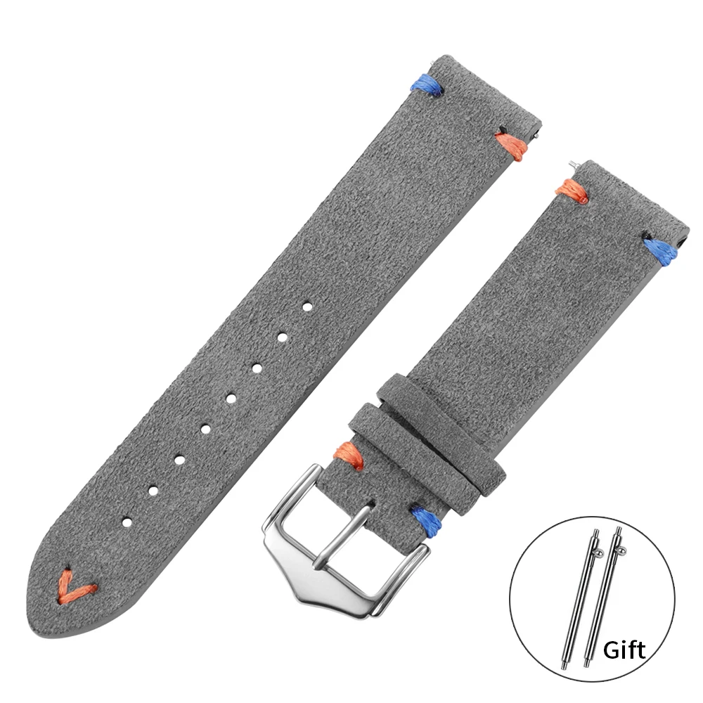 Elegant Suede Leather Watch Strap with Metal Pin Buckle - Timeless Design