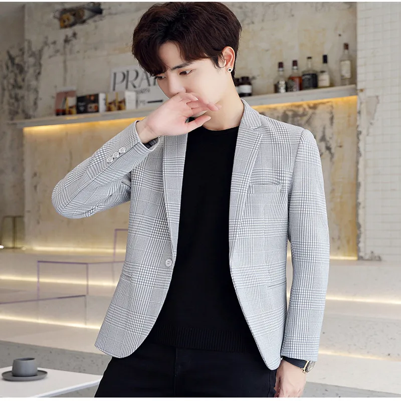 

Brand Leisure Suit Men's Middle-aged Young Spring and Autumn Plaid Coat Middle-aged Suit Long Sleeve Single Western Coat