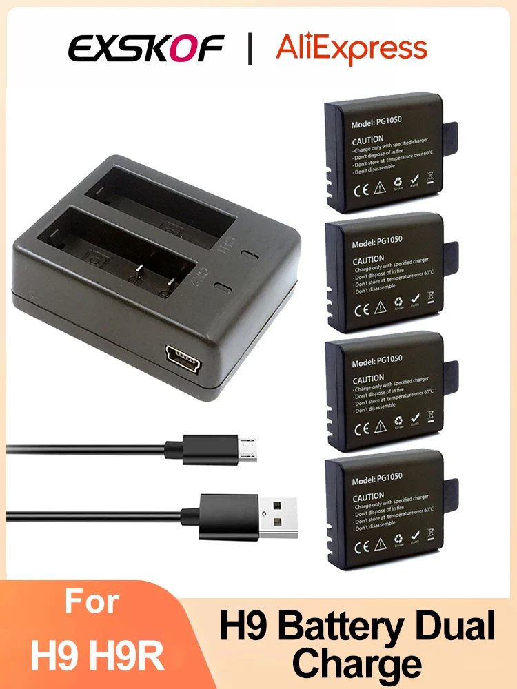 1050 mAh ricaricabile Action Camera batteria doppio caricatore per