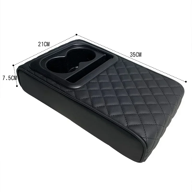Car Armrest Console Extender with 2 Cup Holders Heightening Pad PU Leather Universal Auto Interior Storage Box Tissue Organizer