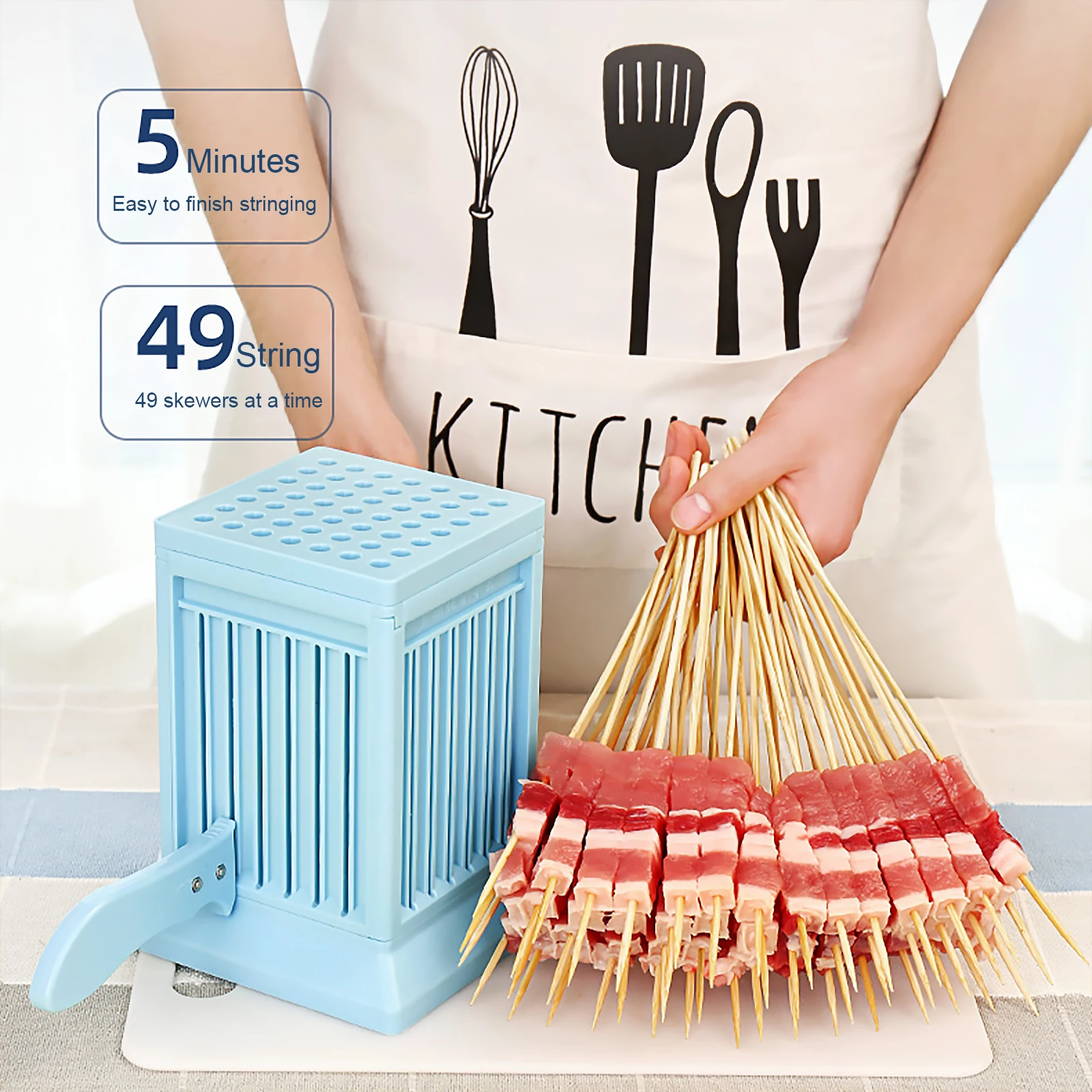 49 Holes Barbecue Stringer Box Portable BBQ Skewer Maker Tool Multifunction Meat Skewer Maker Box for Camping Barbecue