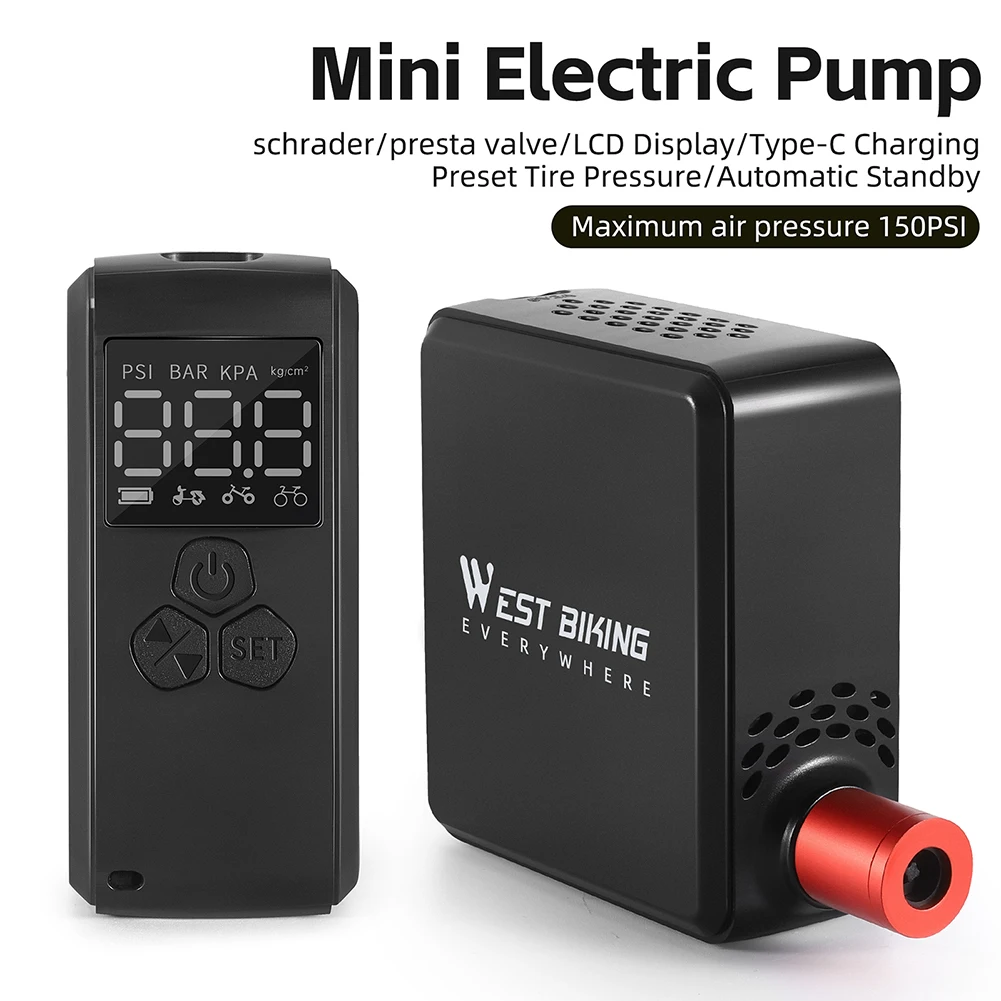 VEEAPE Tiny Pump Mini Bike Tire Pump - Max 120PSI Portable Electric Bicycle Pump - Type-C Rechargeable Battery Air Pump - Bicycle Inflator With Presta And Schrader Valve For E-Bikes & Various