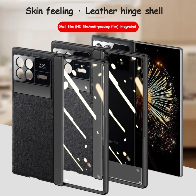 Skin-like Leather Texture Hinge Cover For Xiaomi MIX Fold 3 5G Case Full Protection With Glass Front Film Phone Cover