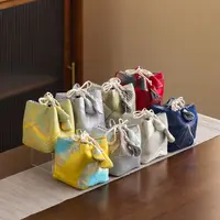 Chinese Style Teacup Drawstring Cloth Pouch Print Portable Small Item Pouch Multifunctional Breakage-proof Teaware Storage Bag 1