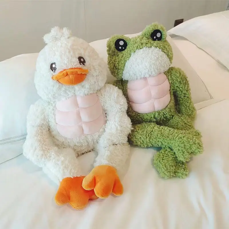 35/45cm Kawaii Muscle Duck Plush Toys Cute Muscle Frog Stuffed Animal Dolls Peluche Pillow Presents Accompany Plushies Doll Gift