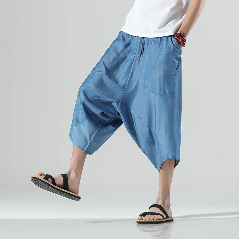 Men Harajuku Harem Pants 2024 Mens Summer Cotton Linen Joggers Pants Male Vintage Chinese Style Soild Color Calf-lenght Trousers