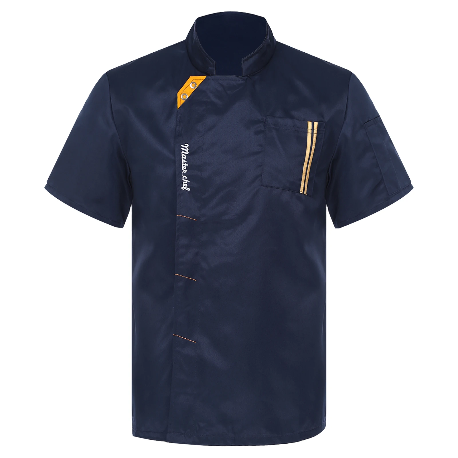 

Men Women Short Sleeve Chef Jacket Top Unisex Adult Stand Collar Letter Embroidery Chef Uniform Restaurant Kitchen Cooking Tops