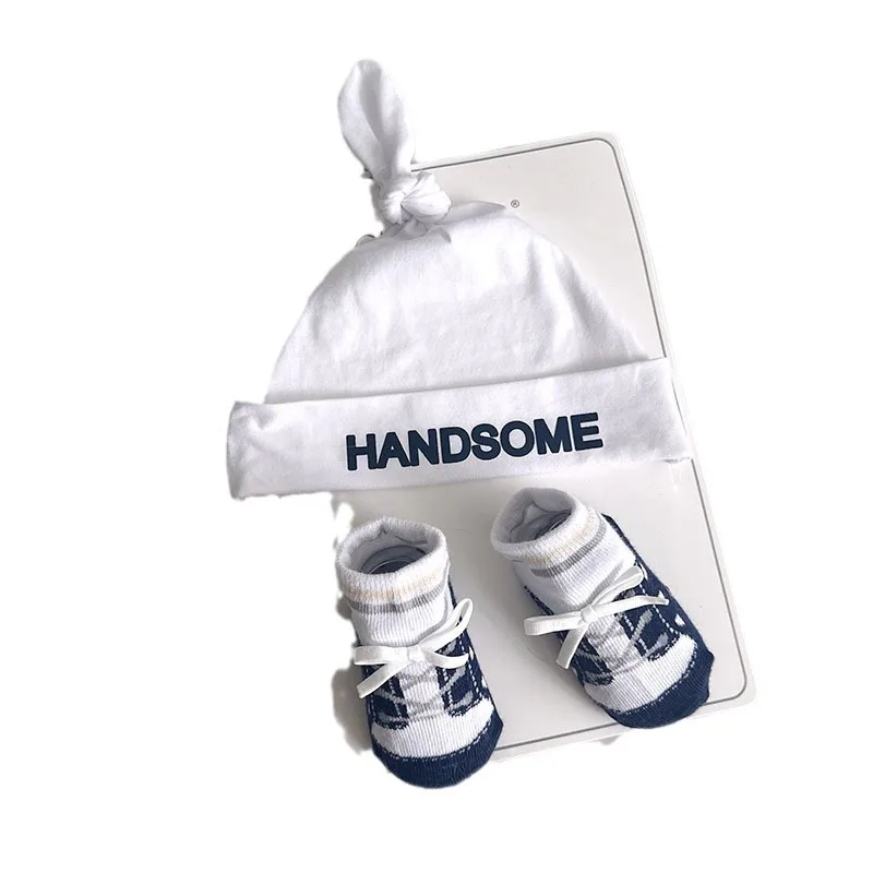 0-12M Newborn Baby Boy Hat Socks Shoes 2pcs Set New born Babies Accessories Boys Beanie Shoes Cotton Turban Photography Props