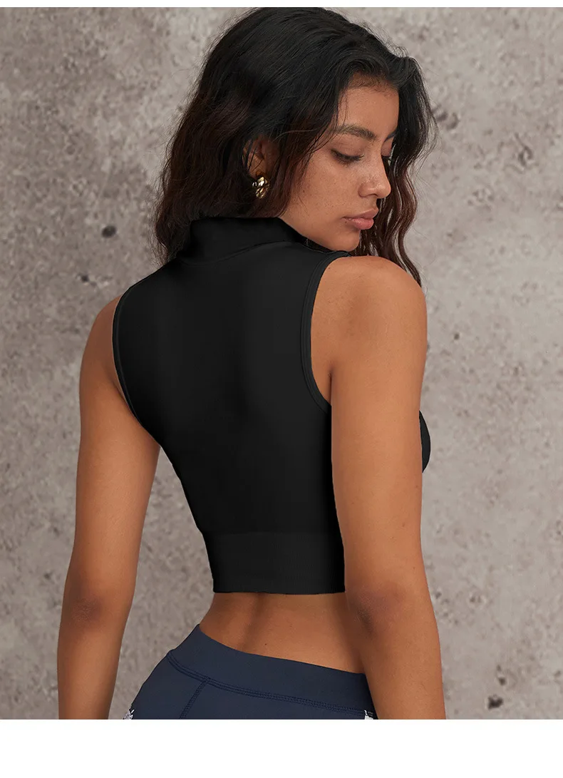 Sommer Sport Im Freien Schnell Trocknende Unterwäsche Frauen Mode Stehen Kragen Weste Gym Übung Laufen Tops Yoga Fitness Sportwear – Detail 8