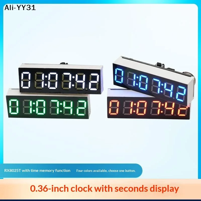 6-Digit LED Digital Clock with Second Display and Power-Off Memory, 12/24-Hour Format, DIY Kit, DC Powered