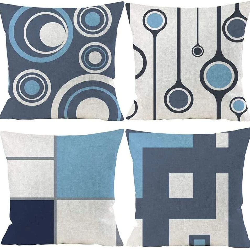 Modern Blue Geometric Linen Cushion Cover for Car Living Room Sofa Bedroom Home Decor, 40x40 45x45 50x50 60x60 Pillowcase 6