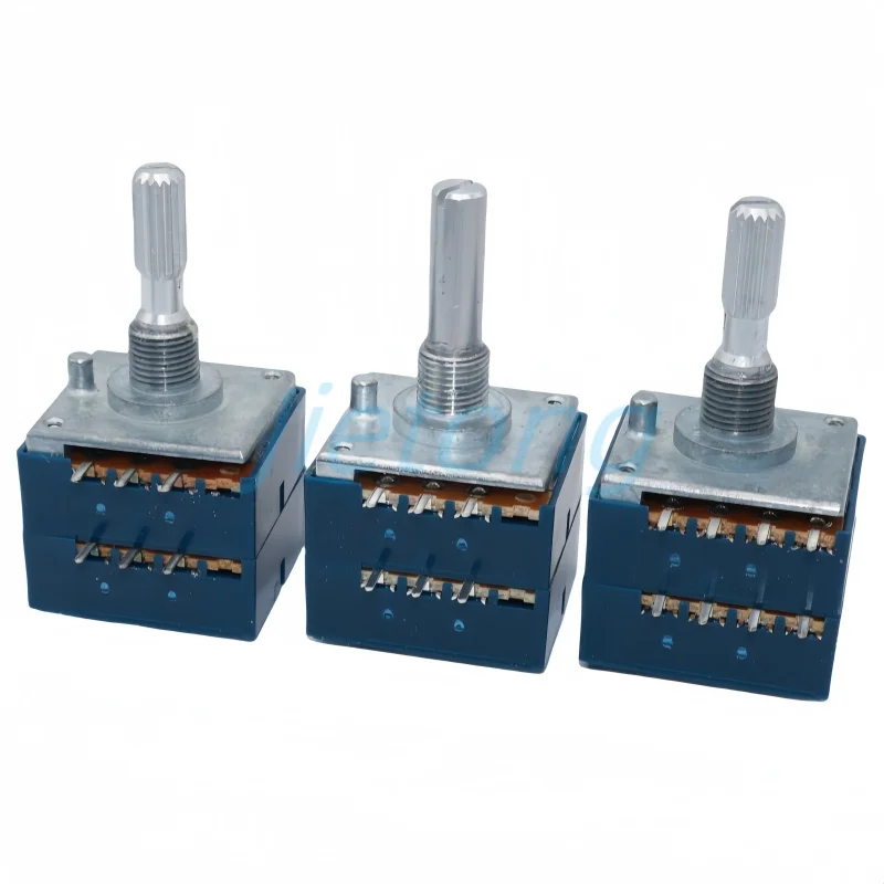 1pc ALPS RK27 Volumen Dreh Potentiometer 10K 20K 50K 100K 250K 500KAx2 Dual Schlitz Japan 6Pins 25MM Runde Welle – Detail 3