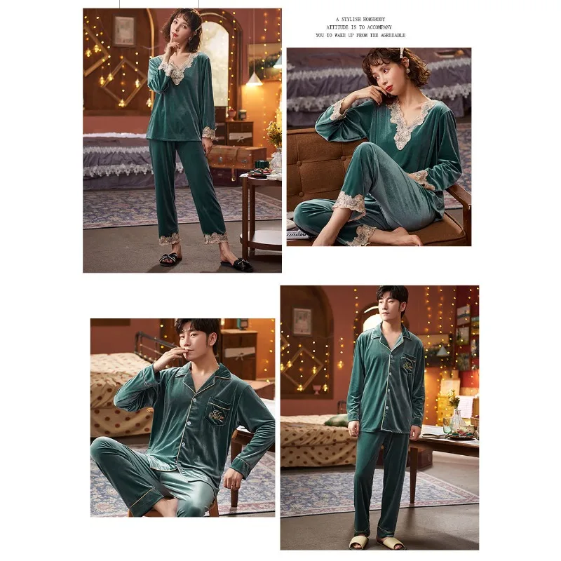 2024 New Gold Velvet Couple Pajamas Women's Spring Autumn Winter Coral Fleece Long Sleeves Large Size Men's Loungewear Set