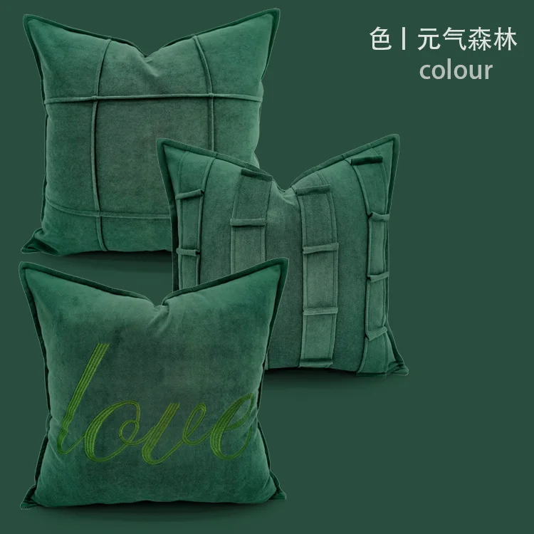 

deep green suede cushion cover embroidered pillowcase short plush pillow cover backrest