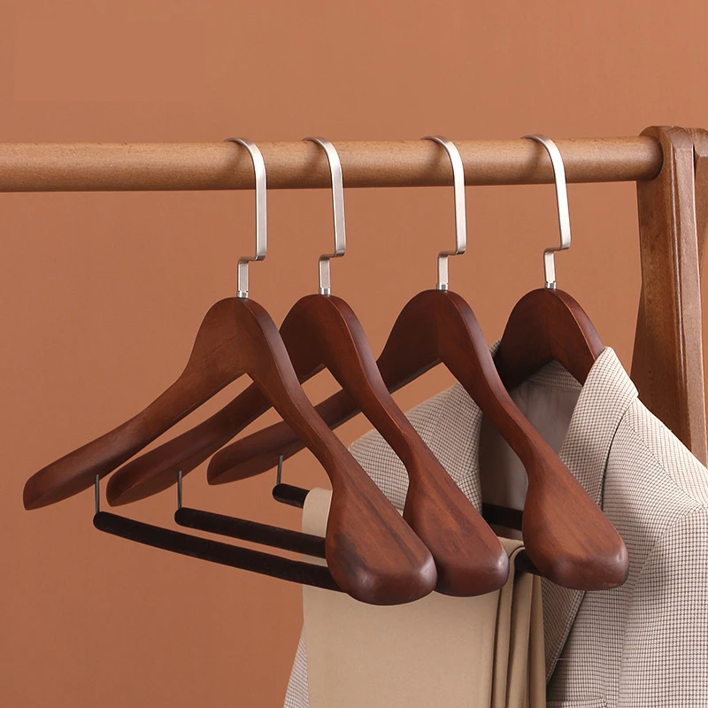 레트로 와이드 숄더 나무 옷걸이, 고급 나무 재킷/수트 옷걸이 (바지걸이 포함)..