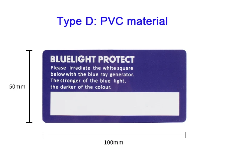 50 Stück Anti Blue Ray Gläser Testkarte Bluelight Protect Testing Tool Papier oder PVC für Optionen – Detail 6