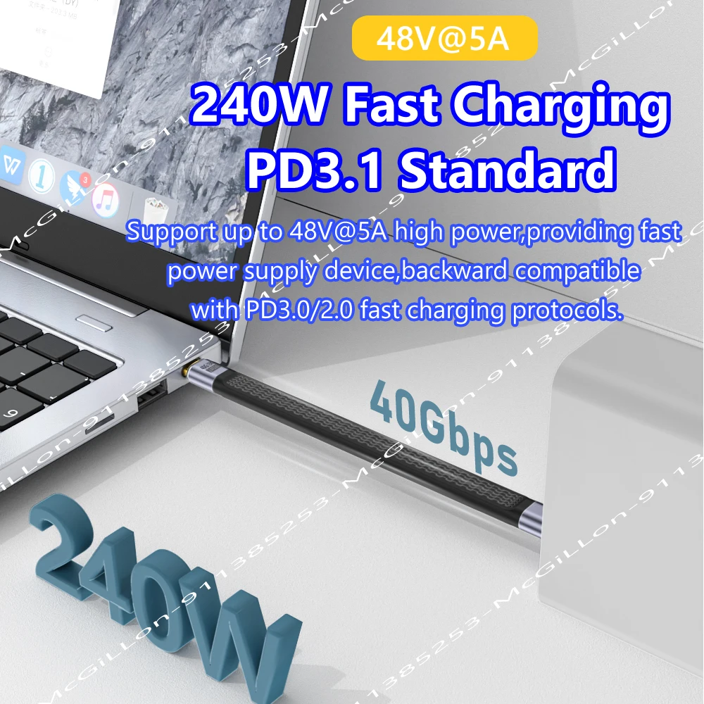 High-Speed 240W USB 4.0 Type C Cable – 5A Fast Charging & 40Gbps Data Transfer Cable with 8K Video Support