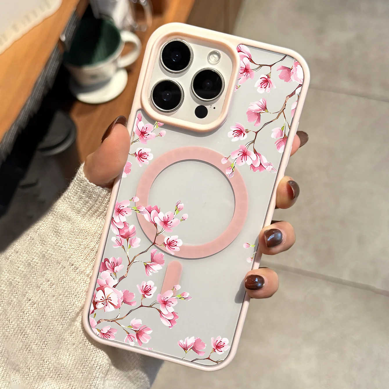 Elegant Pink Cherry Blossom Magnetic Phone Case Cover