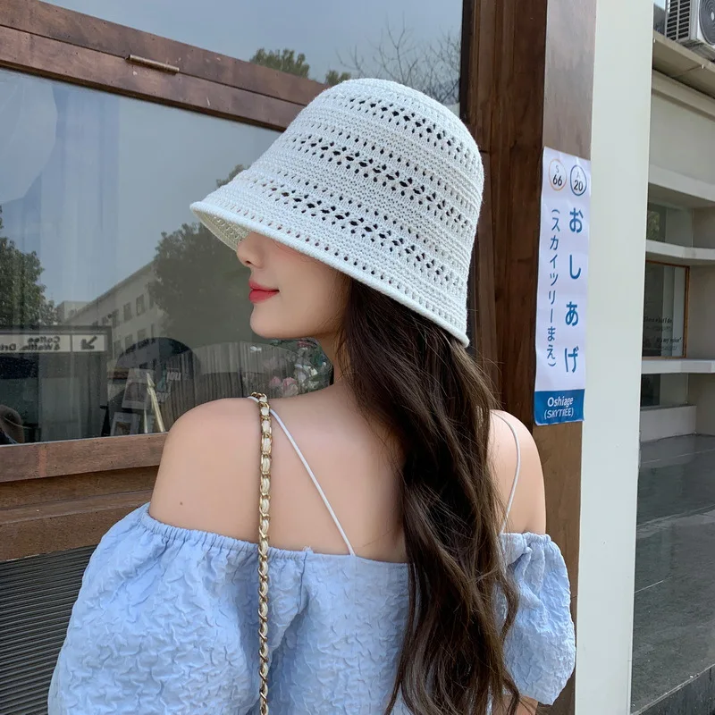 Women Bucket Hat Hollow Knitted Sun Protection Sunshade For Women's Leisure