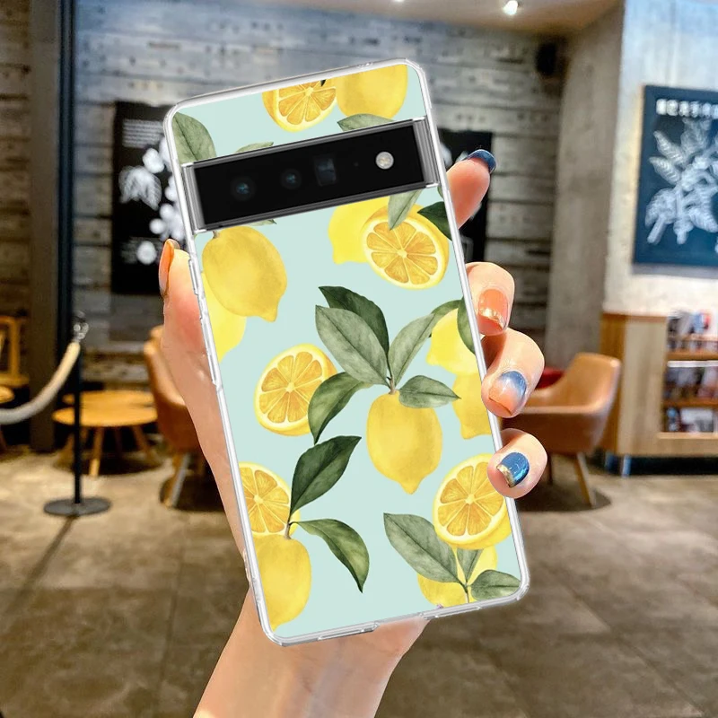 Transparent Soft TPU Clear Cover with Fruit Lemon Design