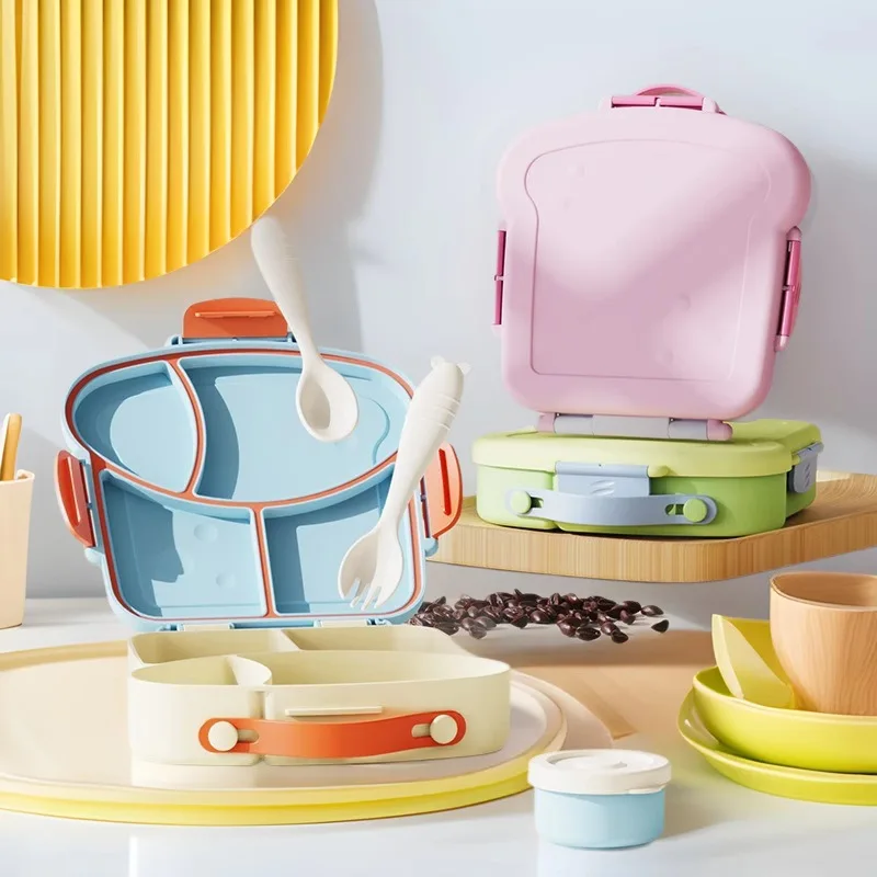 Contenitore per alimenti Bento Puzzle a 3 scomparti per bambini, senza BPA all'ingrosso per il tuo negozio