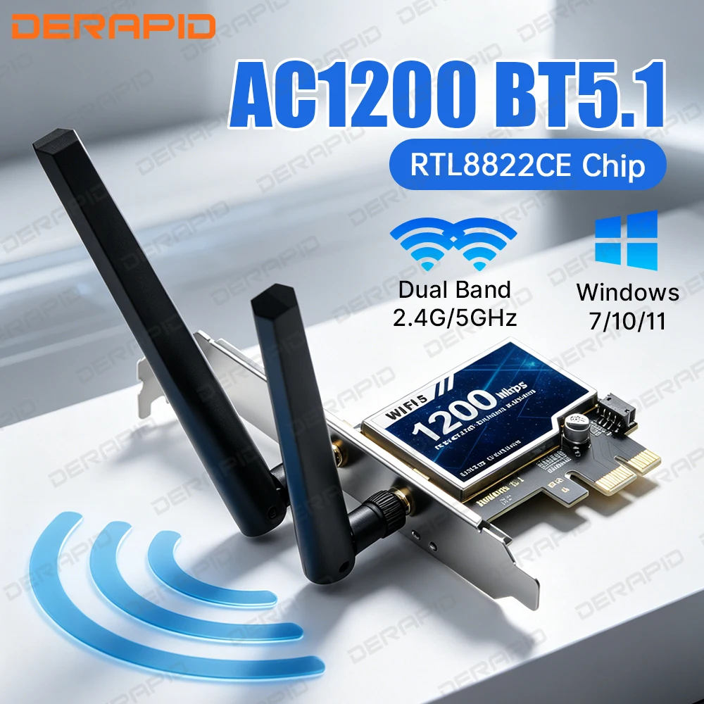 Dual Band AC1200 RTL8822CE אנטנה WiFi כרטיס למחשב Bluetooth5.1 867Mbps 5GHz PCIe מתאם רשת שולחני עבור Windows 10 11
