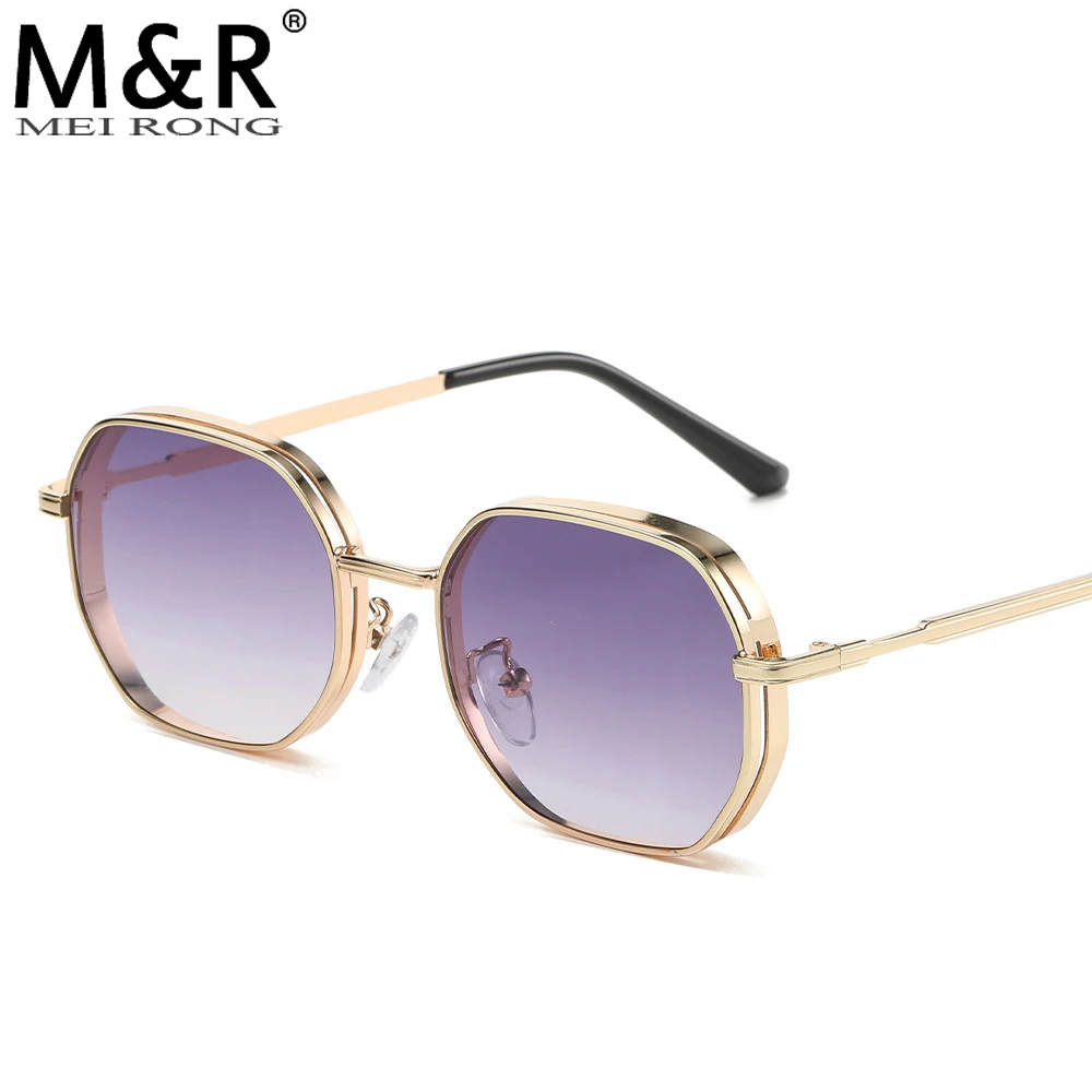 

Simple Fashion Women's Polygonal Sunglasses Retro Gradient Color Metal Eyeglass Frame Punk Style Men's Outdoor Driving Glasses