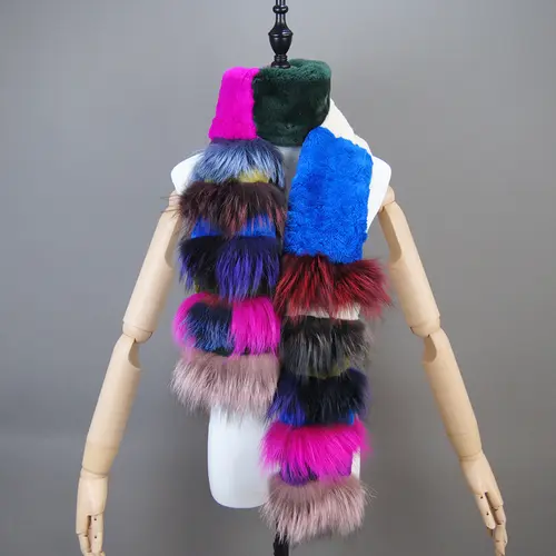 New Natural Soft Knitted Rex Rabbit Fur Scarf Women Winter Long Style Real Fur Muffler Lady Warm 100% Genuine Fox Fur Scarves - Image 4